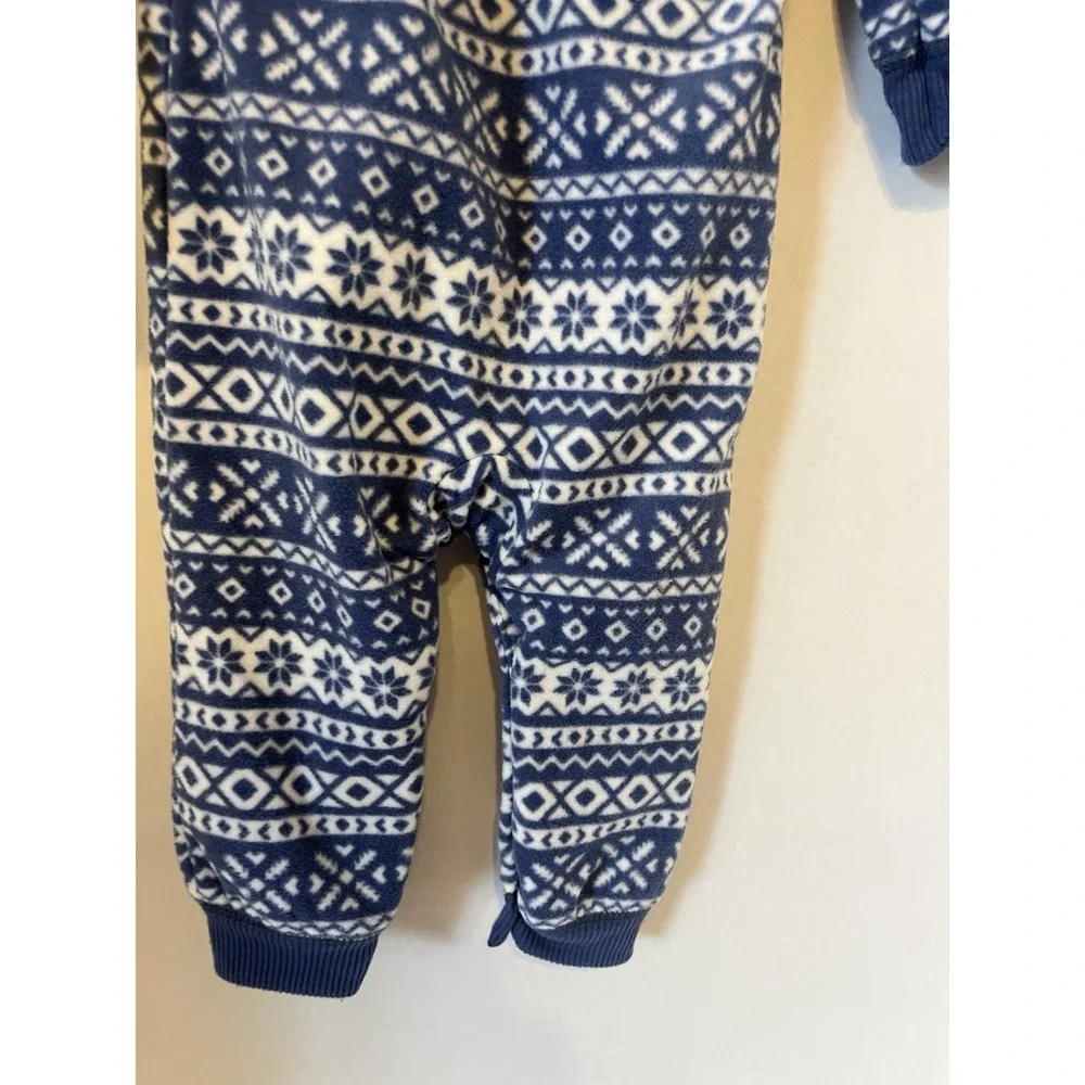 Carters Baby Boy Hooded Fleece Romper Pajamas‎ Snowflake Print 9 Month